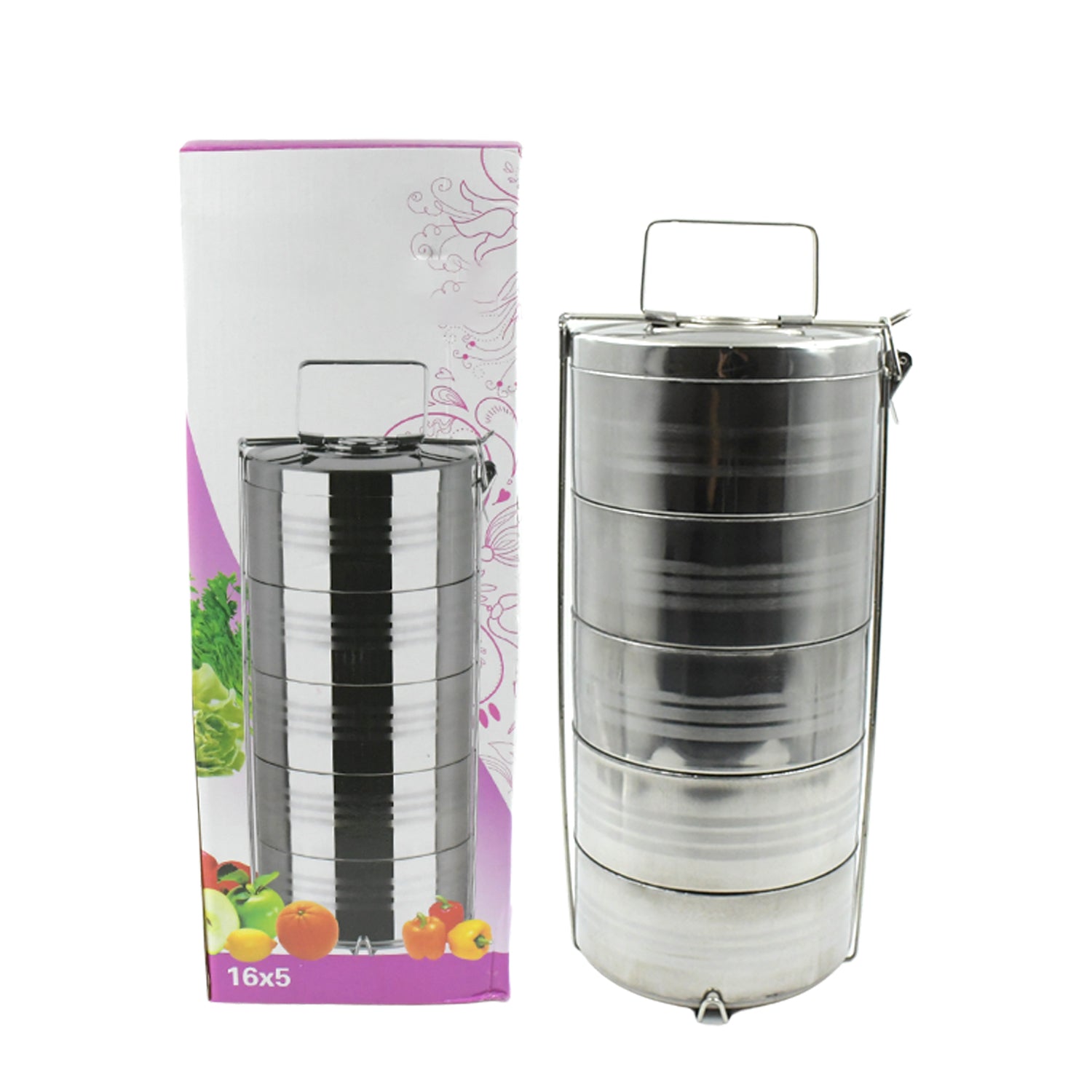 5799 Big Size 5 Compartment Lunch Box Stainless Steel Round Tiffin Traditional Tiffin Box for Kids, College, Office Men and Women Meal Holder with Locking Clip 5 Containers (16x5 Inch) 5799 Big Size 5 Compartment Lunch Box Stainless Steel Round Tiffin Traditional Tiffin Box for Kids, College, Office Men and Women Meal Holder with Locking Clip 5 Containers (16x5 Inch)